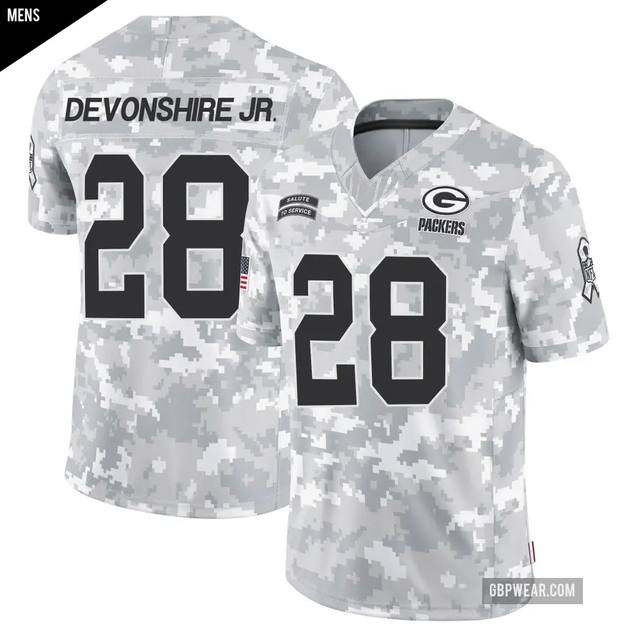 Men's Green Bay Packers ＃28 MJ Devonshire Jr. Arctic Camo Limited 2024 Salute to Service Jersey