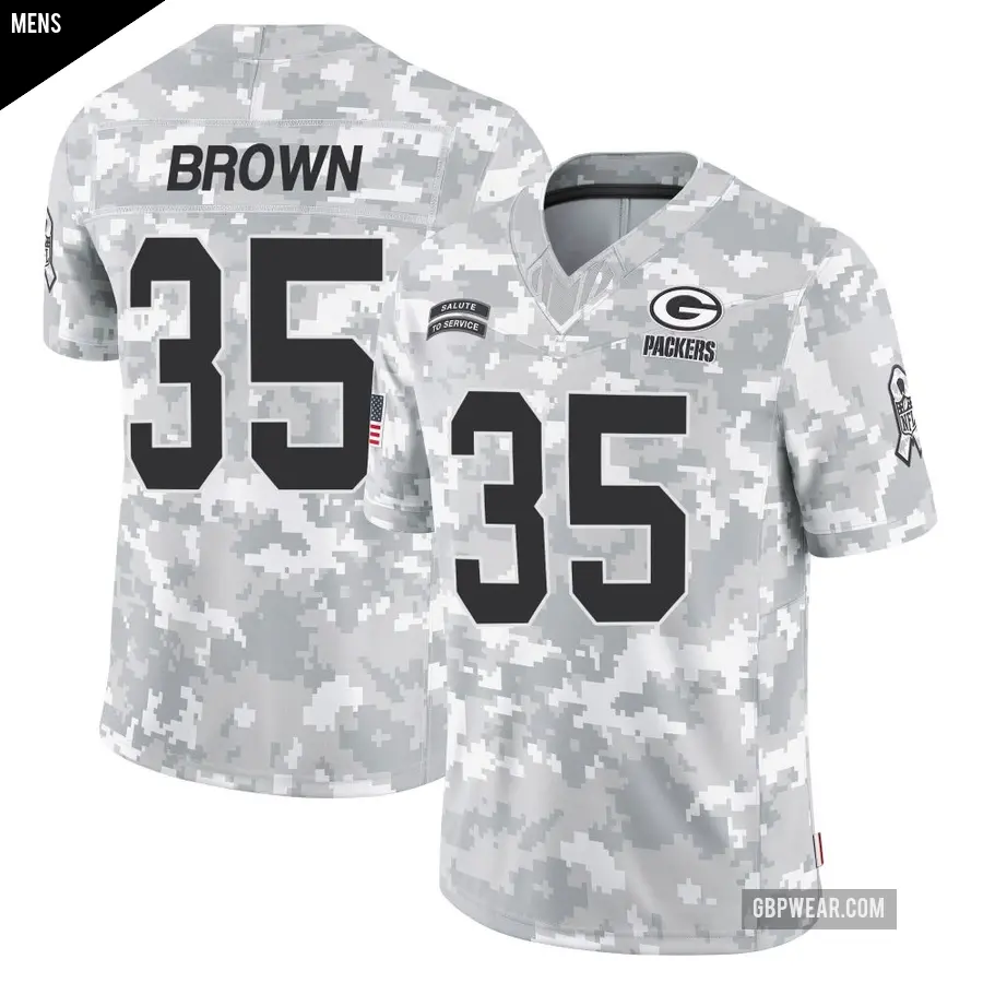 Men's Green Bay Packers ＃35 Kahzir Brown Arctic Camo Limited 2024 Salute to Service Jersey