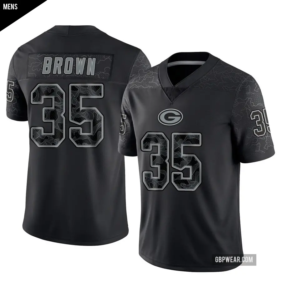 Men's Green Bay Packers ＃35 Kahzir Brown Black Limited Reflective Jersey