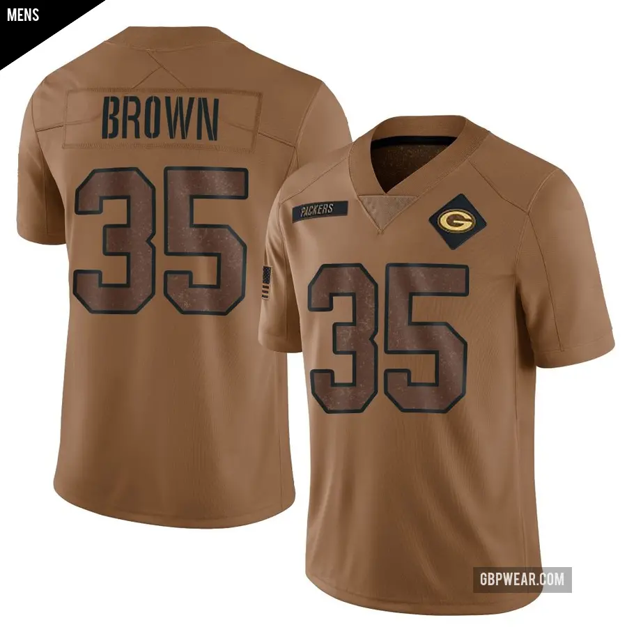 Men's Green Bay Packers ＃35 Kahzir Brown Brown Limited 2023 Salute To Service Jersey