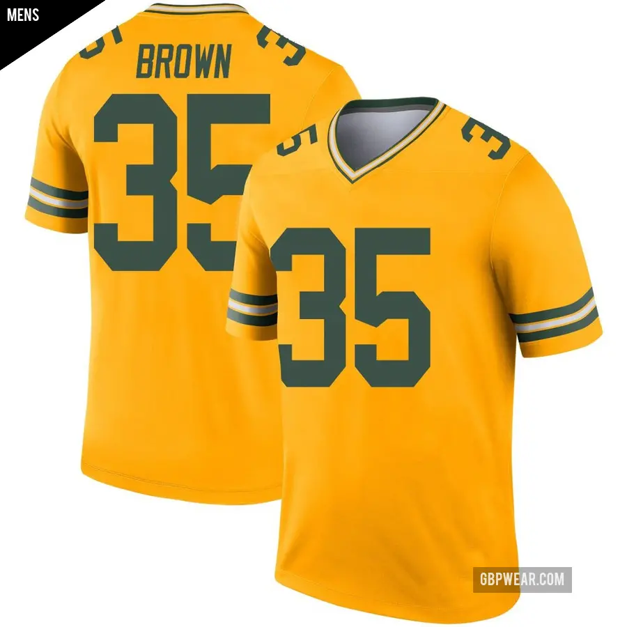 Men's Green Bay Packers ＃35 Kahzir Brown Gold Legend Inverted Jersey