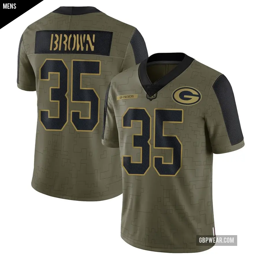 Men's Green Bay Packers ＃35 Kahzir Brown Olive Limited 2021 Salute To Service Jersey