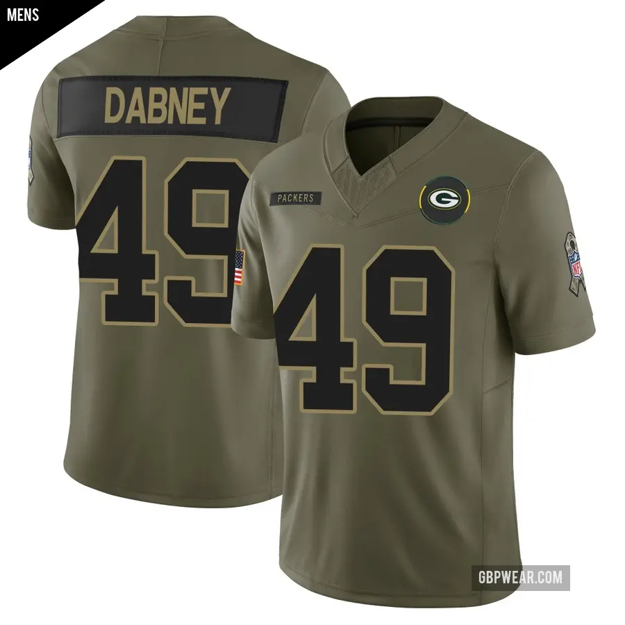 Men's Green Bay Packers ＃49 Drake Dabney Olive Limited 2025 Salute to Service Jersey