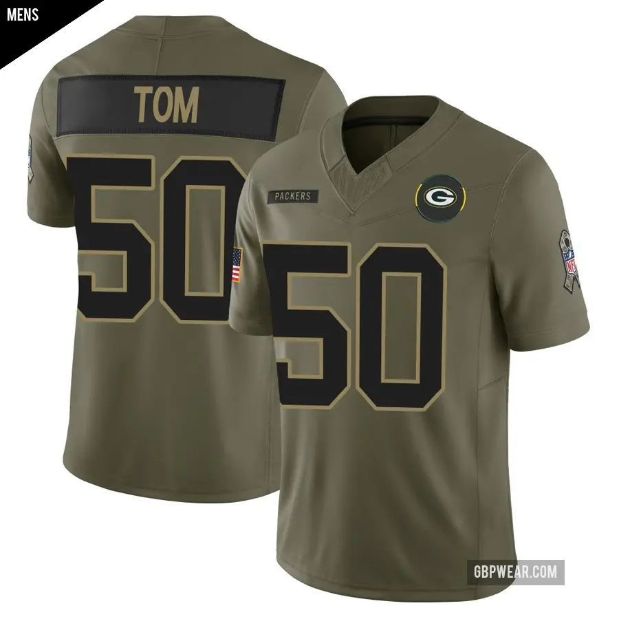 Men's Green Bay Packers ＃50 Zach Tom Olive Limited 2025 Salute to Service Jersey