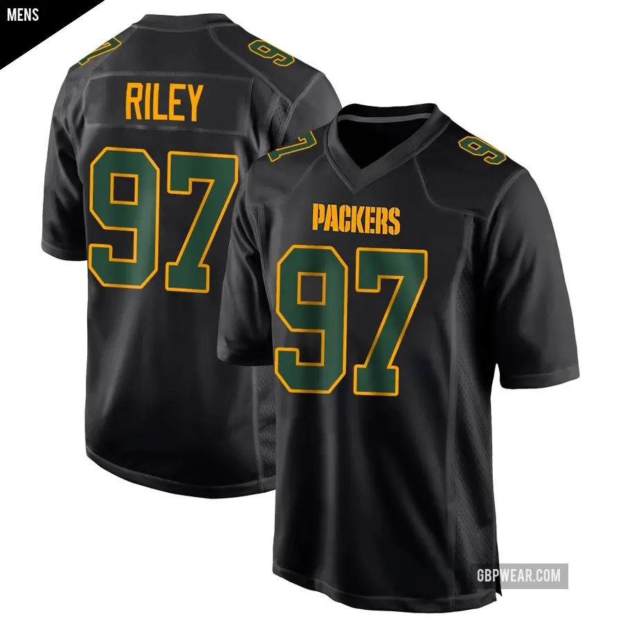 Men's Green Bay Packers ＃97 Jordon Riley Black Game Fashion Jersey
