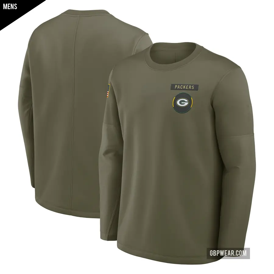 Men's Green Bay Packers Olive 2025 Salute to Service Sideline Coaches Long Sleeve T-Shirt