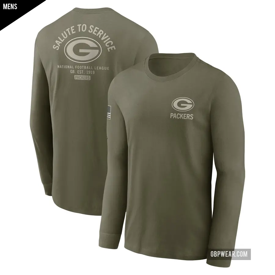 Men's Green Bay Packers Olive 2025 Salute to Service Sideline Long Sleeve T-Shirt