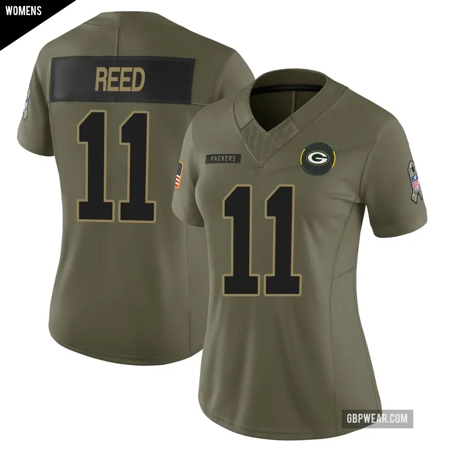 Women's Green Bay Packers ＃11 Jayden Reed Olive Limited 2025 Salute to Service Jersey