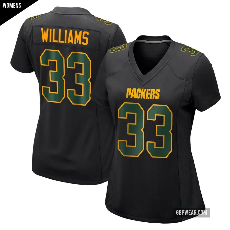 Women's Green Bay Packers ＃33 Evan Williams Black Game Fashion Jersey