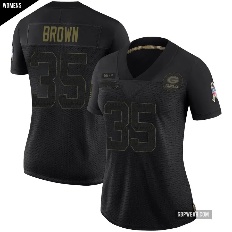 Women's Green Bay Packers ＃35 Kahzir Brown Black Limited 2020 Salute To Service Jersey