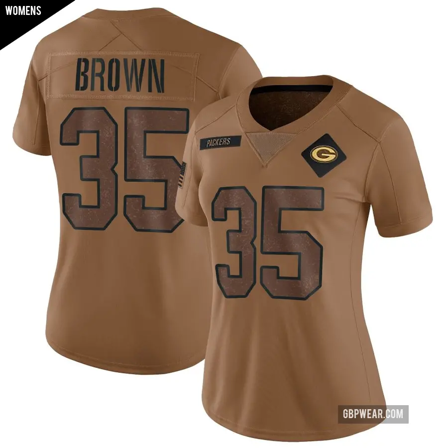 Women's Green Bay Packers ＃35 Kahzir Brown Brown Limited 2023 Salute To Service Jersey