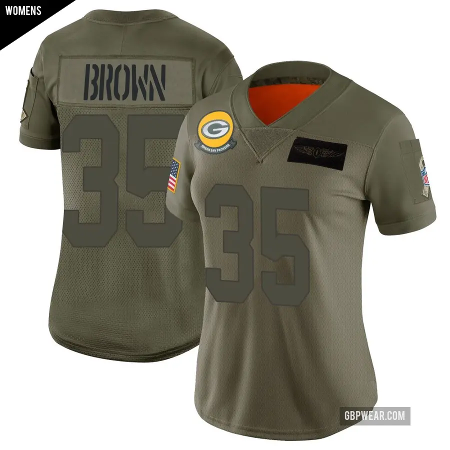 Women's Green Bay Packers ＃35 Kahzir Brown Camo Limited 2019 Salute to Service Jersey