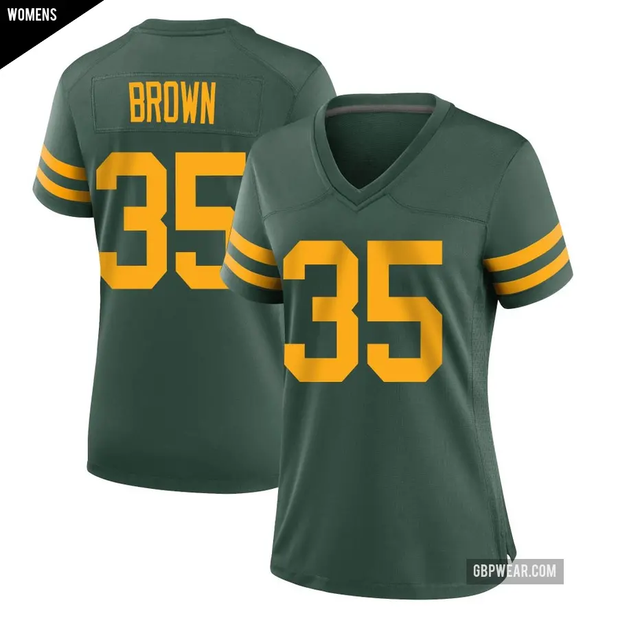 Women's Green Bay Packers ＃35 Kahzir Brown Green Game Alternate Jersey
