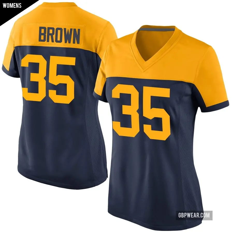 Women's Green Bay Packers ＃35 Kahzir Brown Navy Game Alternate Jersey