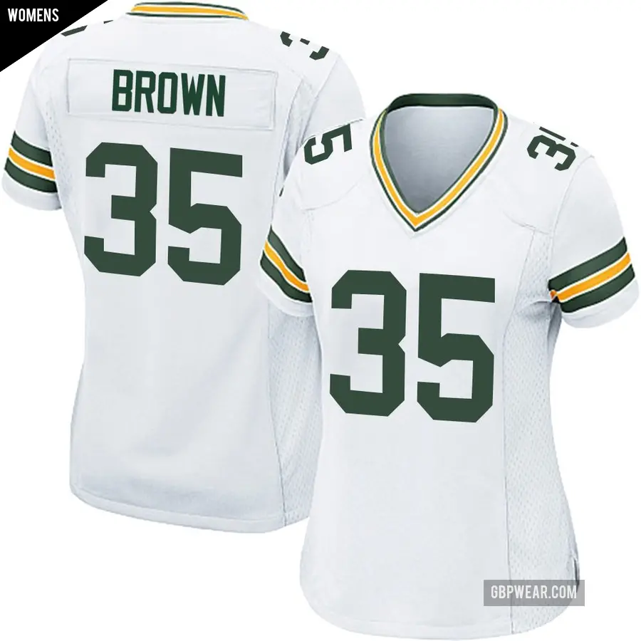Women's Green Bay Packers ＃35 Kahzir Brown White Game Jersey