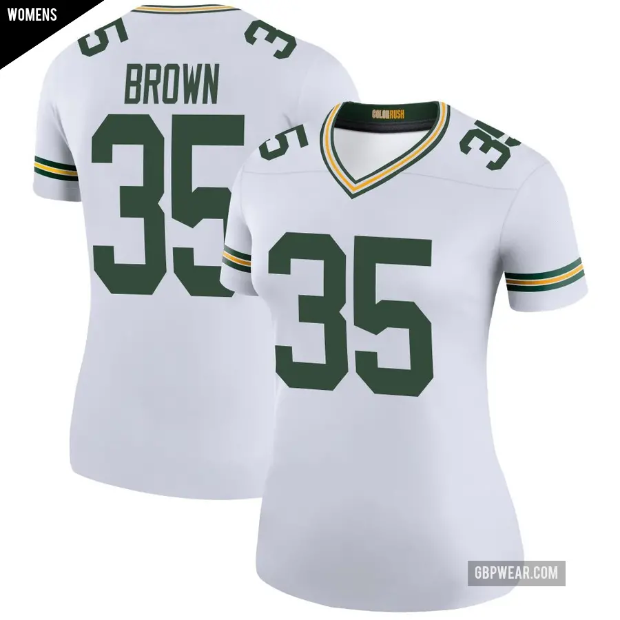 Women's Green Bay Packers ＃35 Kahzir Brown White Legend Color Rush Jersey