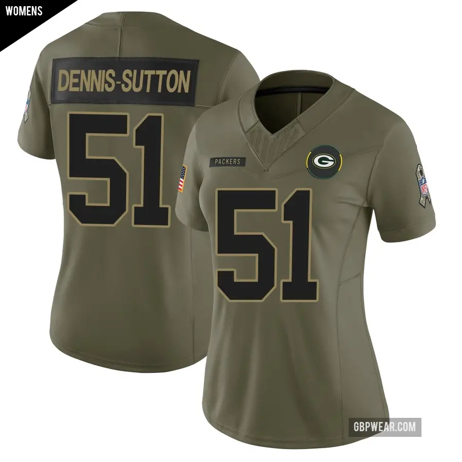 Women's Green Bay Packers ＃51 Dani Dennis-Sutton Olive Limited 2025 Salute to Service Jersey