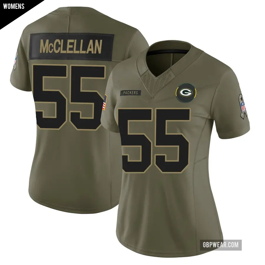 Women's Green Bay Packers ＃55 Chris McClellan Olive Limited 2025 Salute to Service Jersey