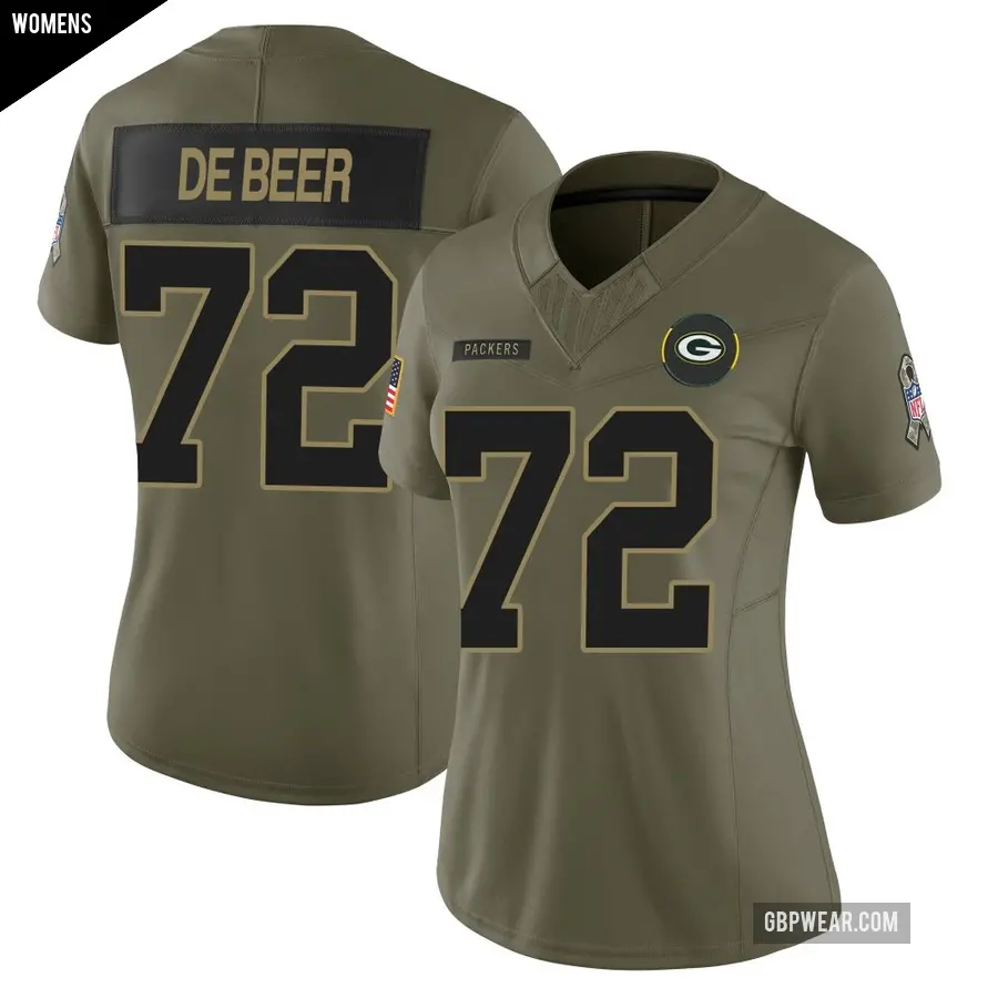 Women's Green Bay Packers ＃72 Gerhard de Beer Olive Limited 2025 Salute to Service Jersey