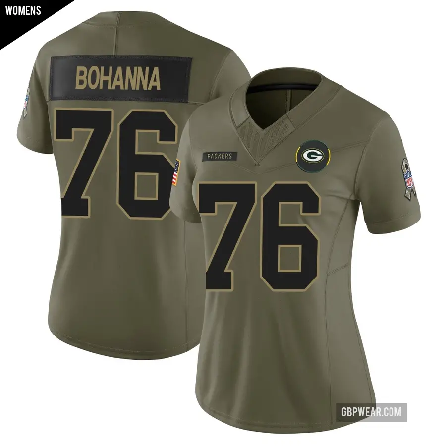 Women's Green Bay Packers ＃76 Quinton Bohanna Olive Limited 2025 Salute to Service Jersey