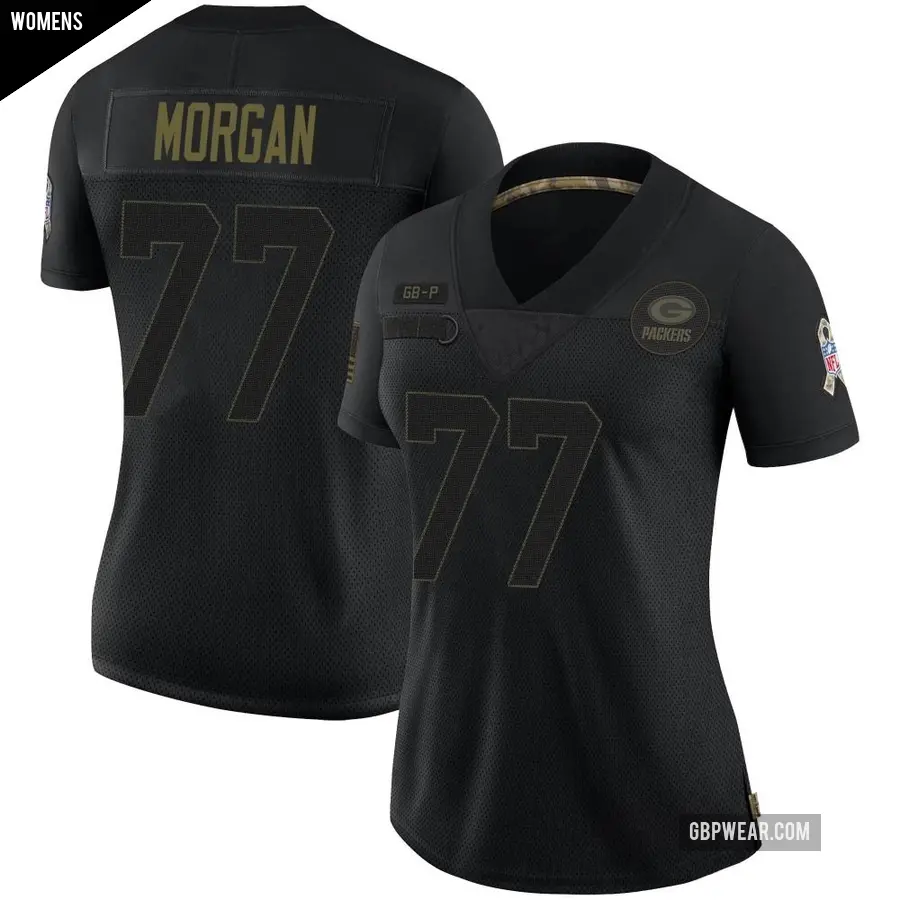 Women's Green Bay Packers ＃77 Jordan Morgan Black Limited 2020 Salute To Service Jersey