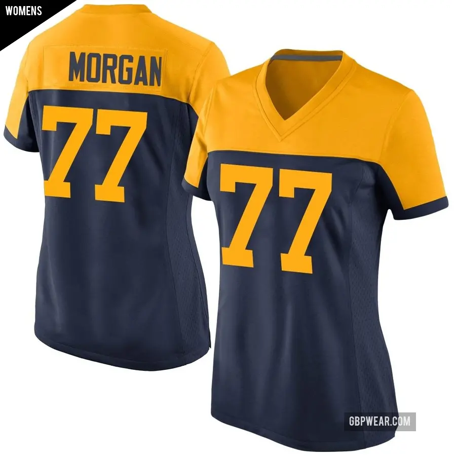 Women's Green Bay Packers ＃77 Jordan Morgan Navy Game Alternate Jersey