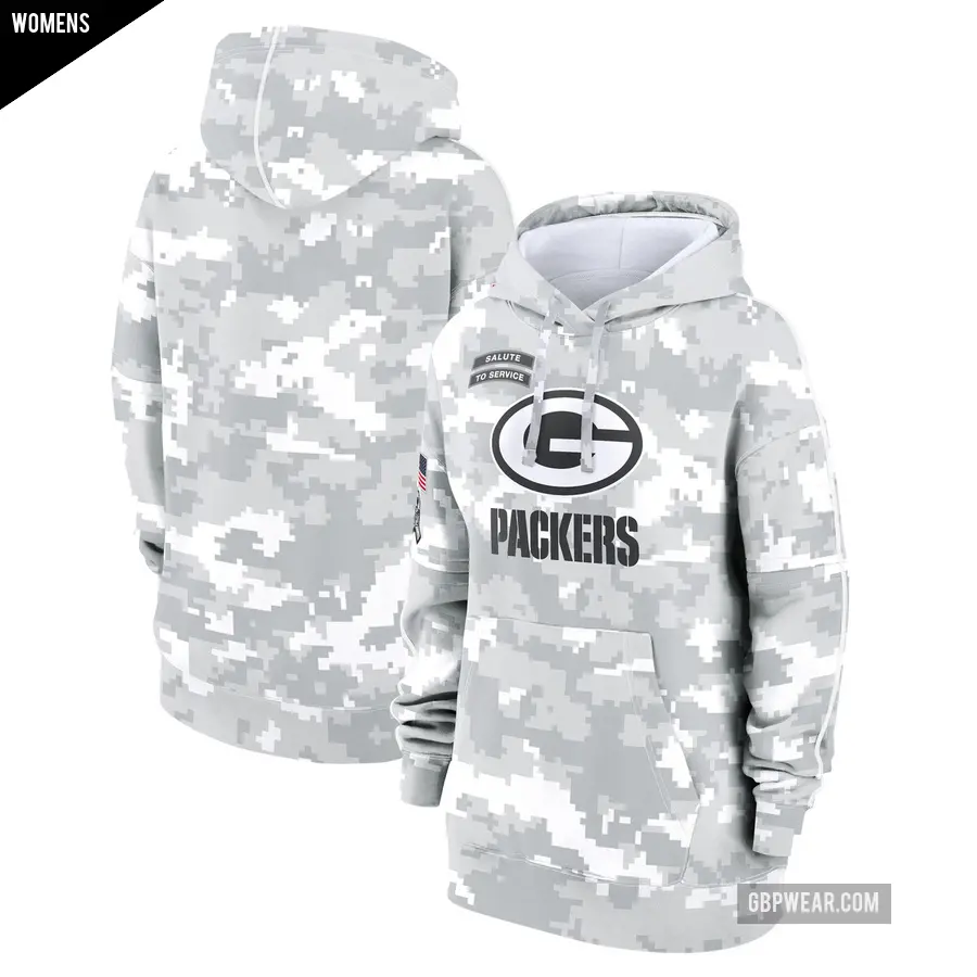 Women's Green Bay Packers Arctic Camo 2024 Salute To Service Club Fleece Pullover Hoodie