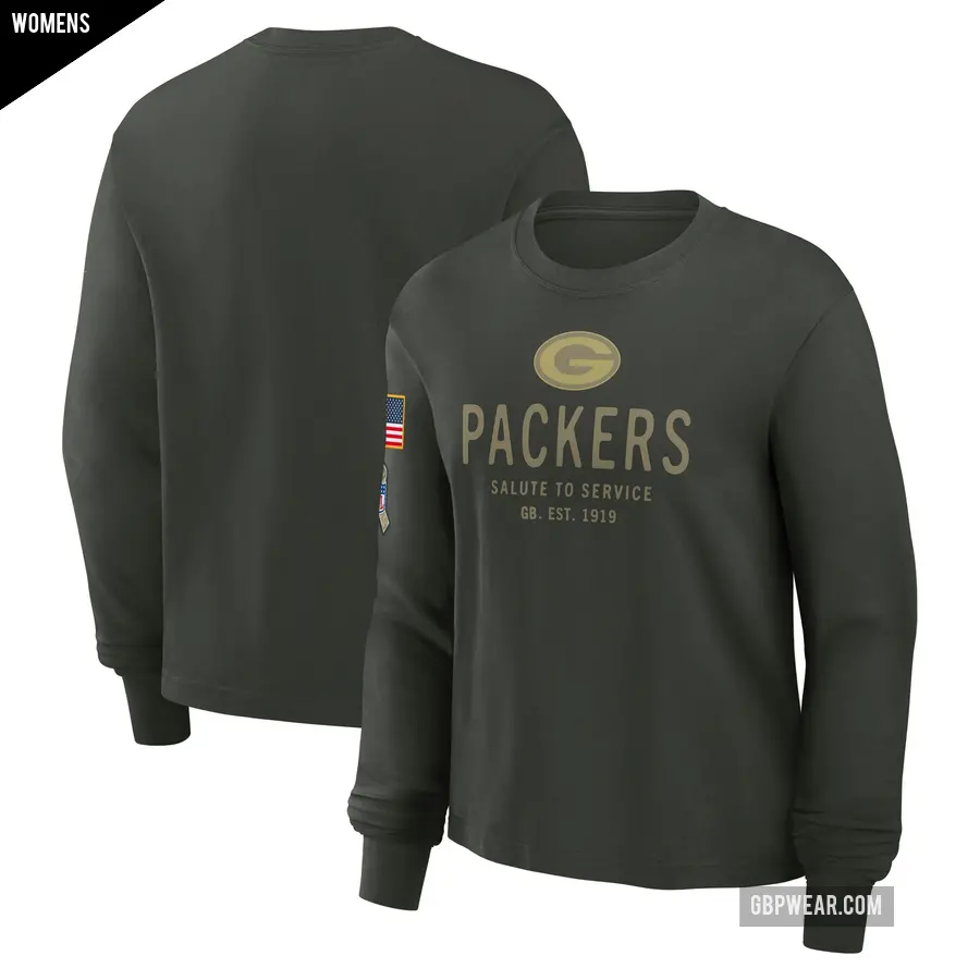 Women's Green Bay Packers Green Dark 2025 Salute to Service Sideline Long Sleeve T-Shirt