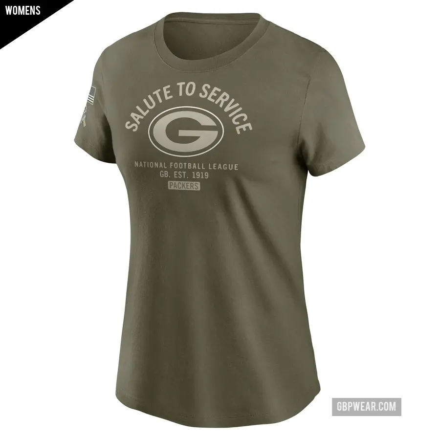 Women's Green Bay Packers Olive 2025 Salute to Service Sideline T-Shirt