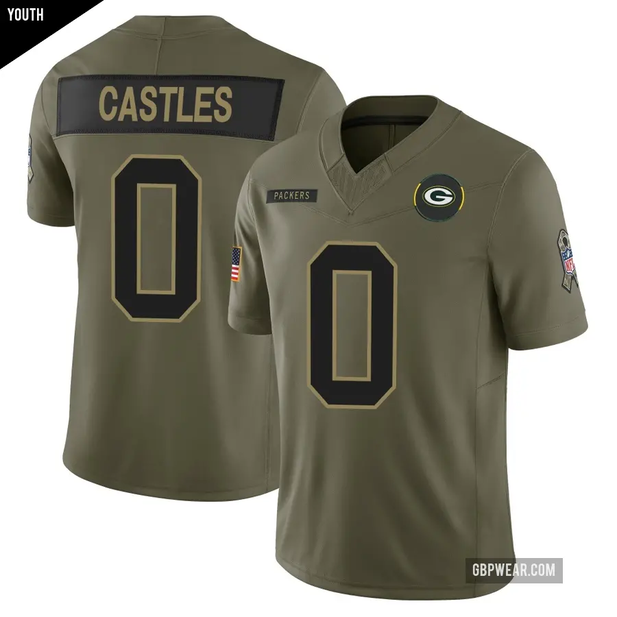 Youth Green Bay Packers ＃0 McCallan Castles Olive Limited 2025 Salute to Service Jersey