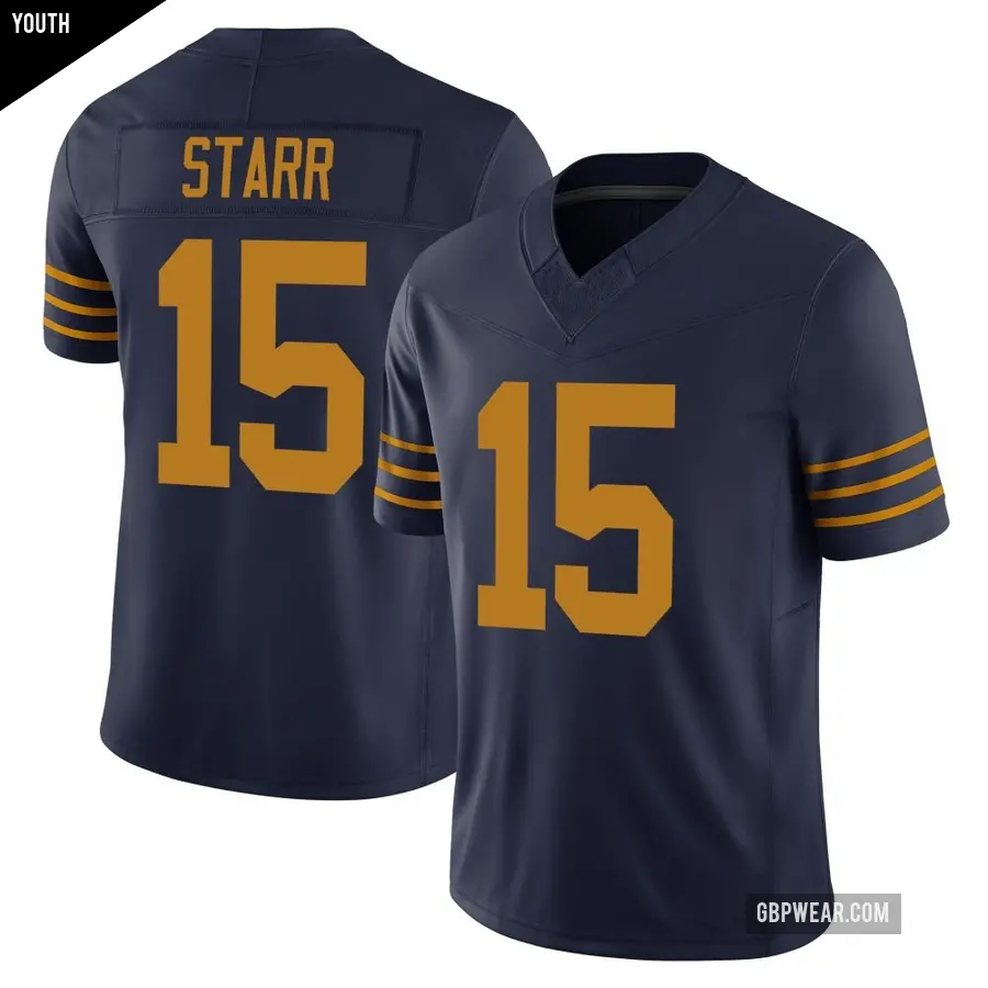 Youth Green Bay Packers ＃15 Bart Starr Navy Limited The 1923 Classic Vapor F.U.S.E. Jersey