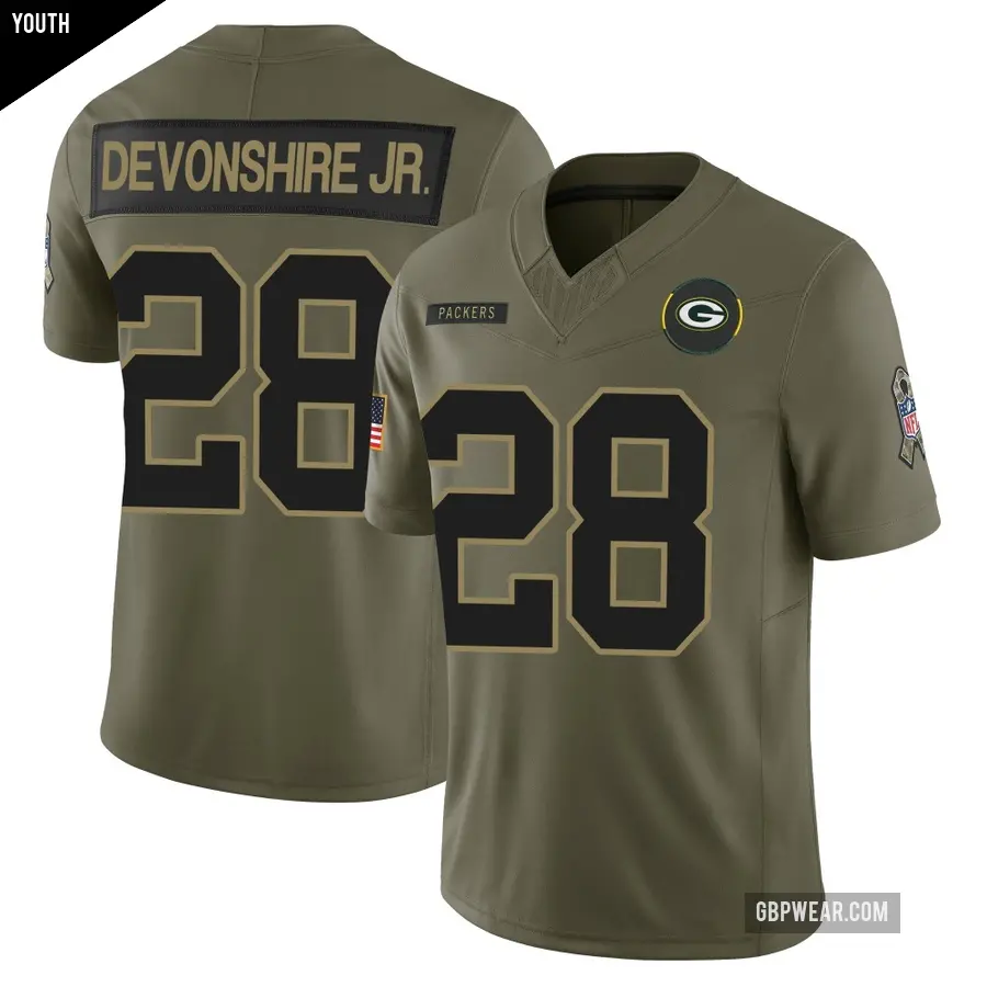 Youth Green Bay Packers ＃28 MJ Devonshire Jr. Olive Limited 2025 Salute to Service Jersey