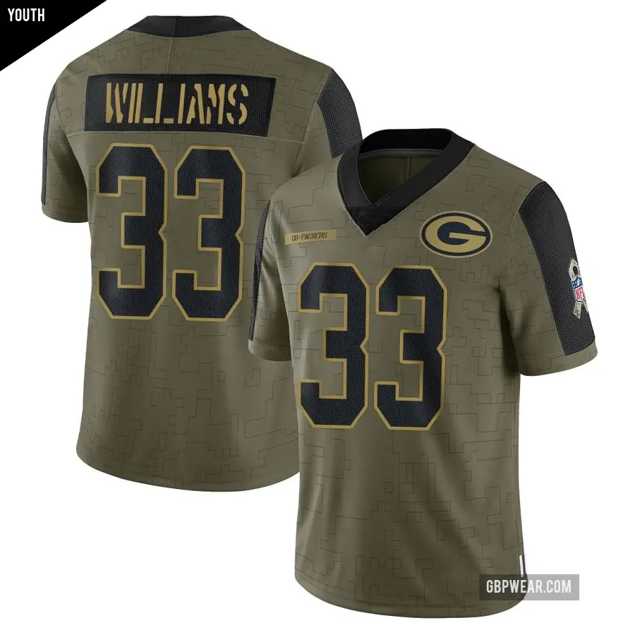 Youth Green Bay Packers ＃33 Evan Williams Olive Limited 2021 Salute To Service Jersey