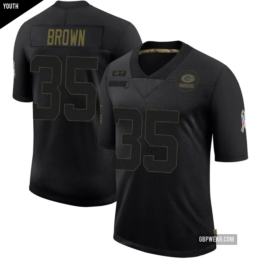 Youth Green Bay Packers ＃35 Kahzir Brown Black Limited 2020 Salute To Service Jersey