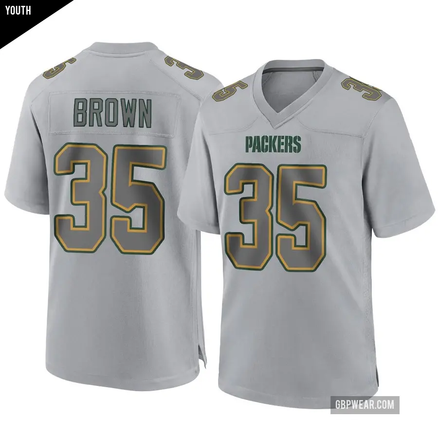 Youth Green Bay Packers ＃35 Kahzir Brown Gray Game Atmosphere Fashion Jersey