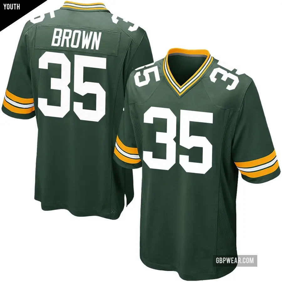 Youth Green Bay Packers ＃35 Kahzir Brown Green Game Team Color Jersey