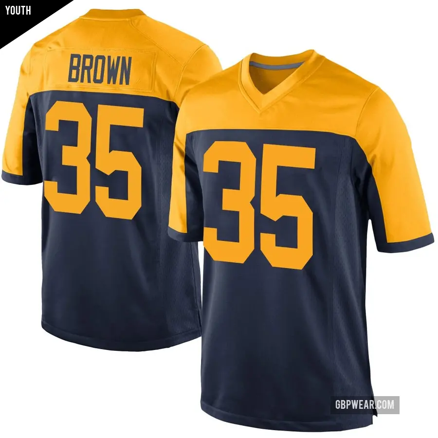 Youth Green Bay Packers ＃35 Kahzir Brown Navy Game Alternate Jersey