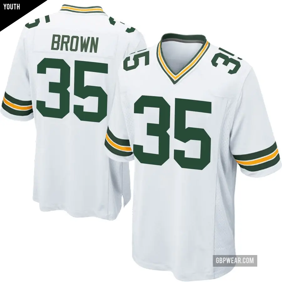 Youth Green Bay Packers ＃35 Kahzir Brown White Game Jersey