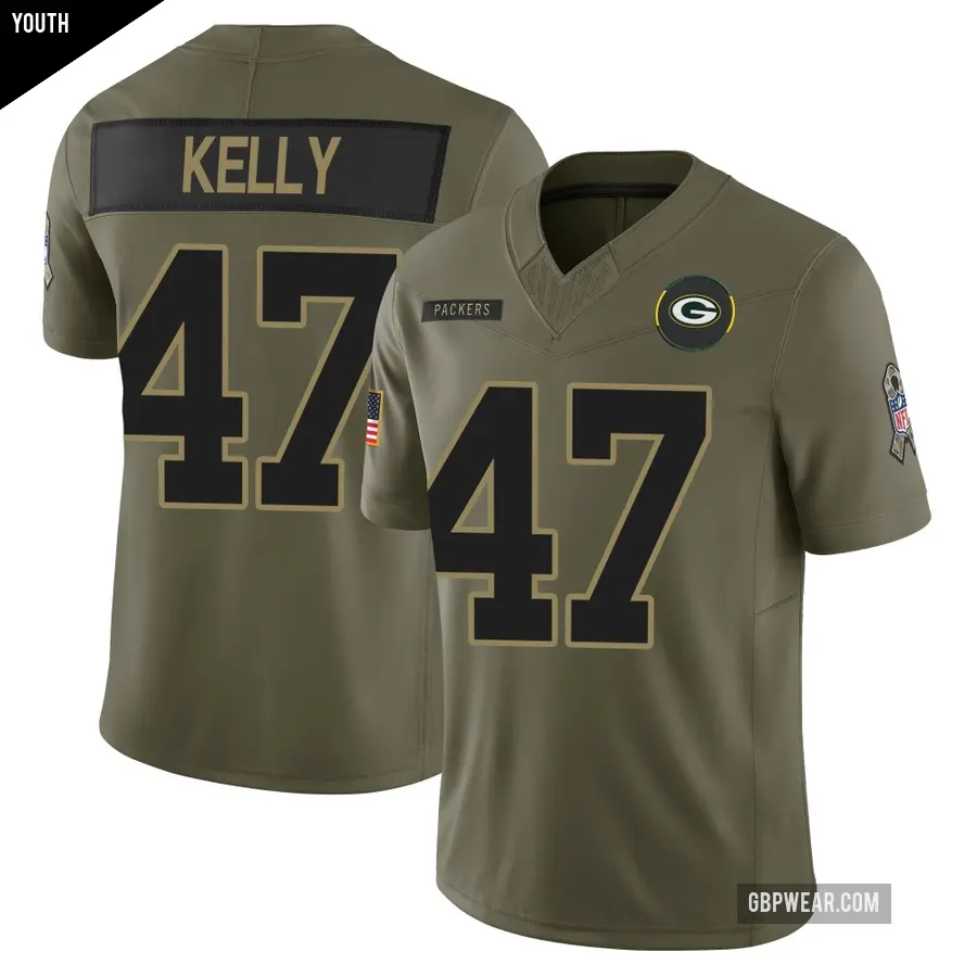Youth Green Bay Packers ＃47 Nyjalik Kelly Olive Limited 2025 Salute to Service Jersey