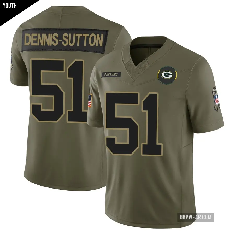 Youth Green Bay Packers ＃51 Dani Dennis-Sutton Olive Limited 2025 Salute to Service Jersey
