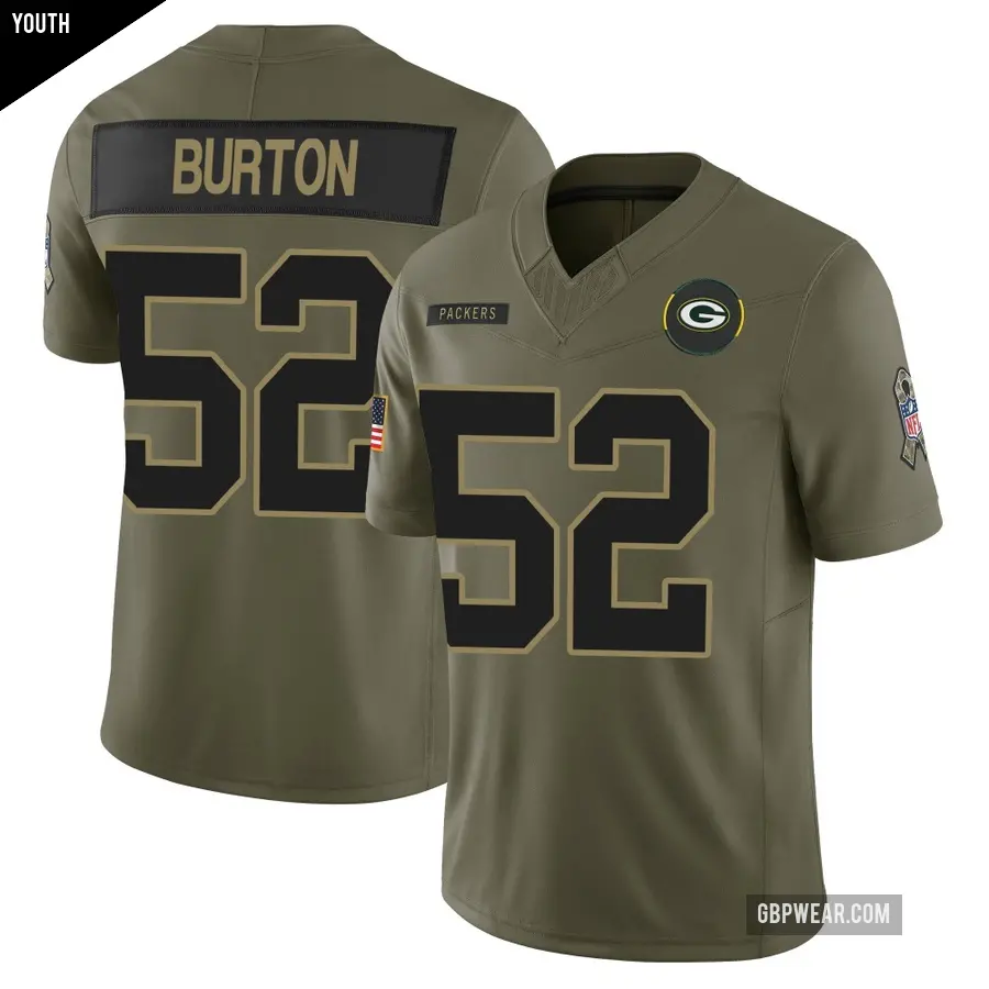 Youth Green Bay Packers ＃52 Jager Burton Olive Limited 2025 Salute to Service Jersey