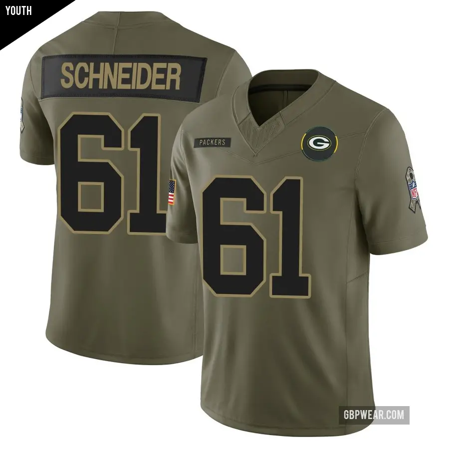 Youth Green Bay Packers ＃61 Cole Schneider Olive Limited 2025 Salute to Service Jersey