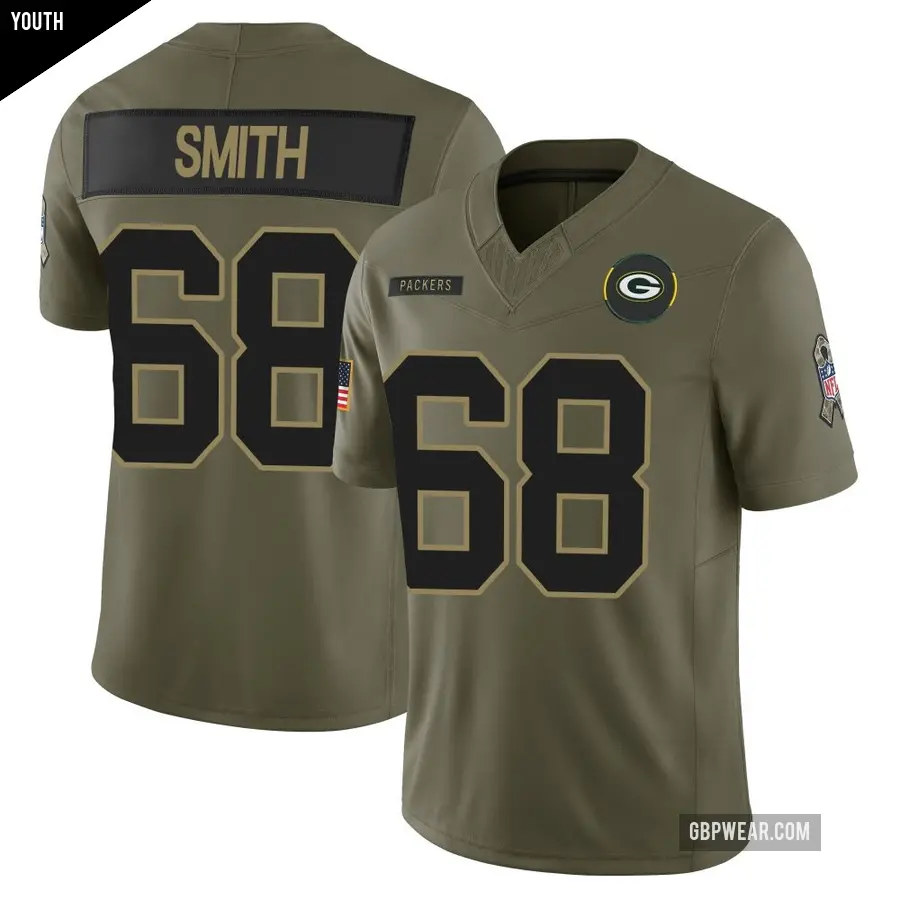 Youth Green Bay Packers ＃68 Lecitus Smith Olive Limited 2025 Salute to Service Jersey
