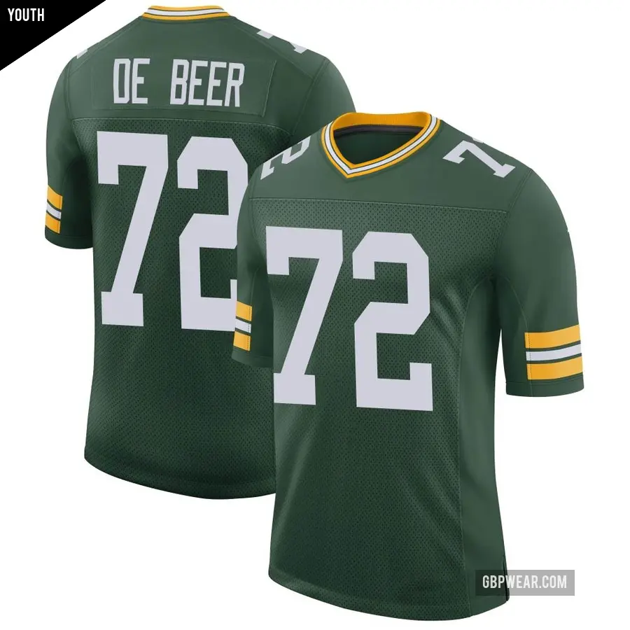 Youth Green Bay Packers ＃72 Gerhard de Beer Green Limited Classic Jersey
