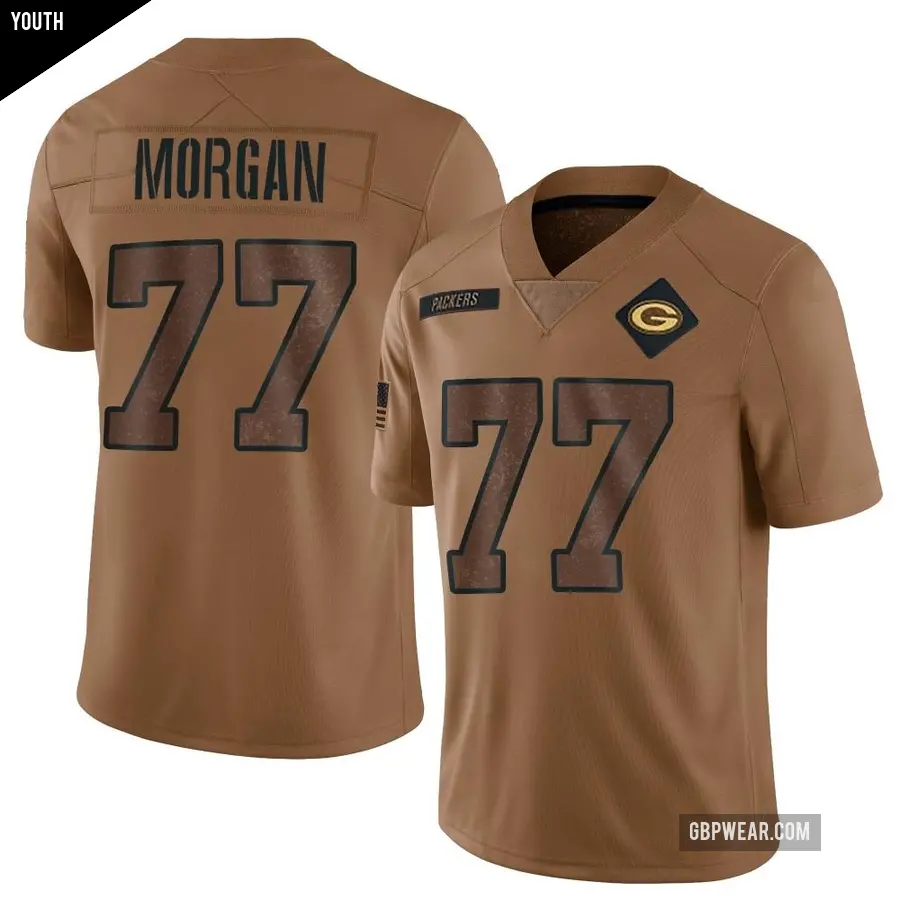 Youth Green Bay Packers ＃77 Jordan Morgan Brown Limited 2023 Salute To Service Jersey
