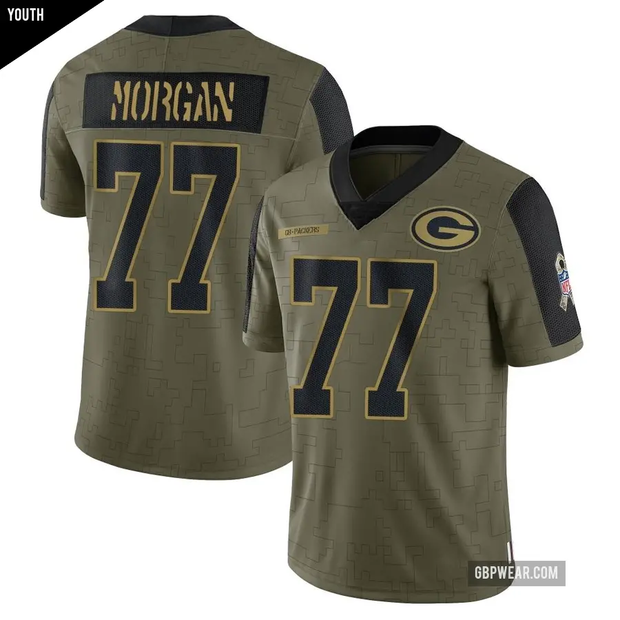 Youth Green Bay Packers ＃77 Jordan Morgan Olive Limited 2021 Salute To Service Jersey