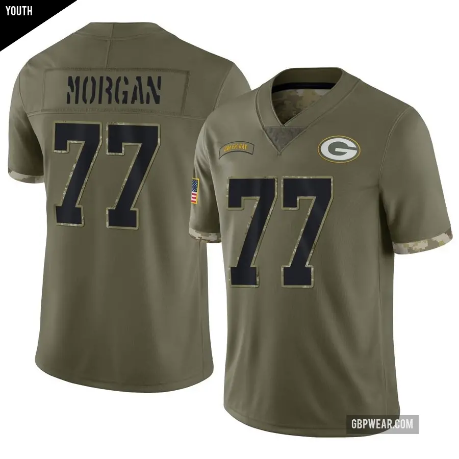 Youth Green Bay Packers ＃77 Jordan Morgan Olive Limited 2022 Salute To Service Jersey
