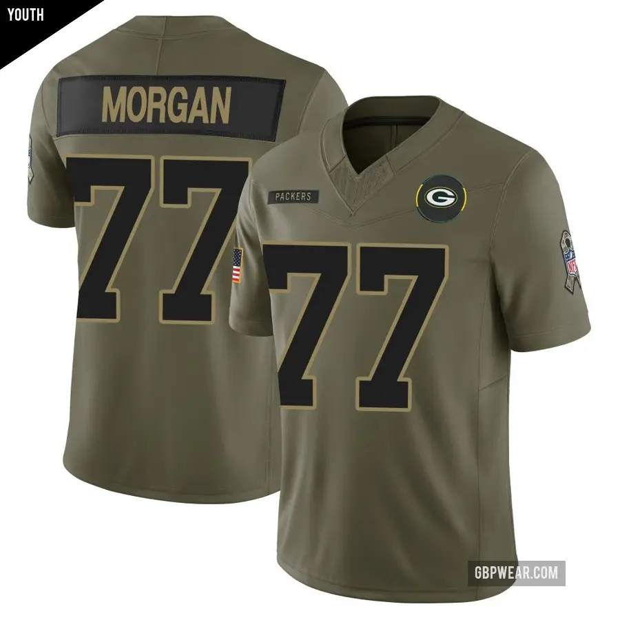 Youth Green Bay Packers ＃77 Jordan Morgan Olive Limited 2025 Salute to Service Jersey