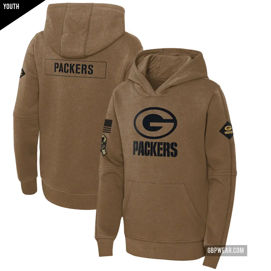 Youth Green Bay Packers Brown 2023 Salute to Service Club Fleece Pullover Hoodie