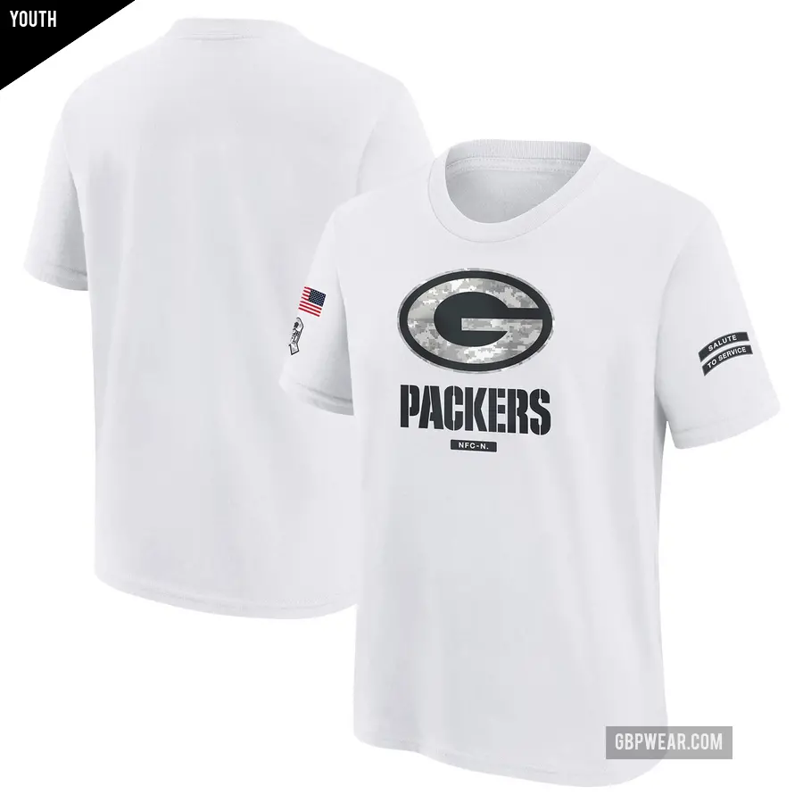 Youth Green Bay Packers White 2024 Salute To Service T-Shirt